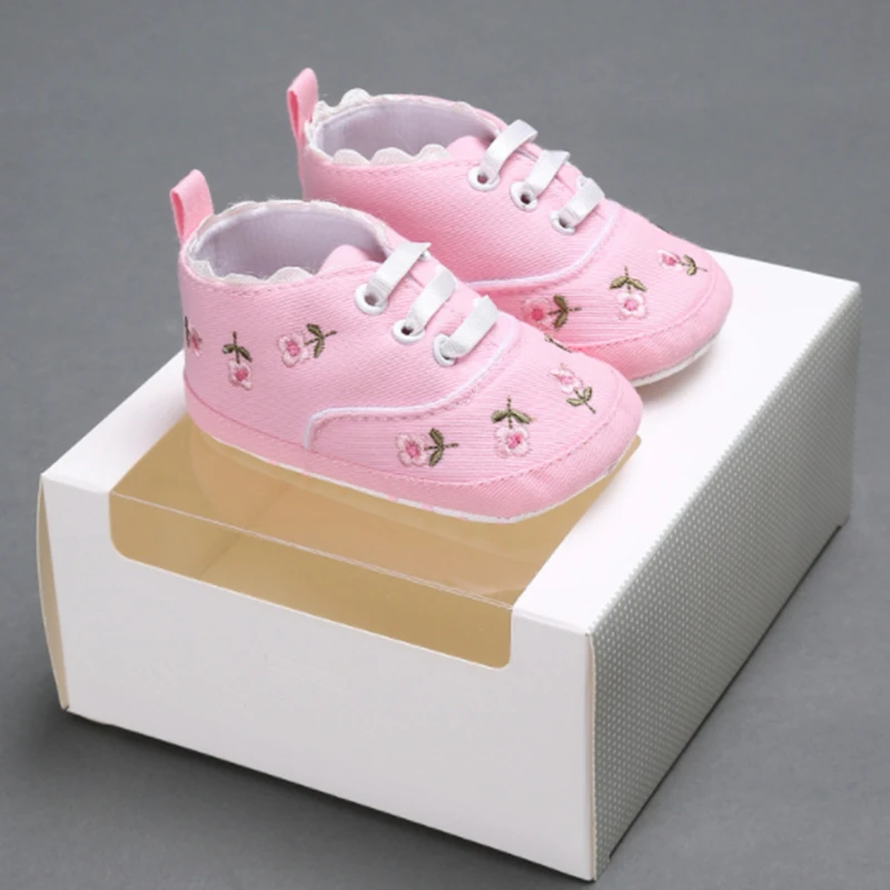 Baby Girls Shoes Soft Lace Embroidery Flower Shoes Kids Beginner Walking Shoes Spring Autumn Soft Sole Toddler Shoes White