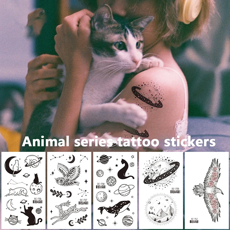 

Реалистичные Временные татуировки-наклейки с искусственными черными животными для мужчин и женщин, геометрические наклейки с внешним пространством для детей