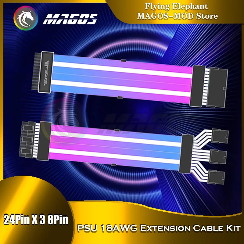 

Удлинительный кабель для графического процессора 18AWG 3X 8Pin + комплект удлинителей ATX 24Pin, аргиб с силиконовой руководством, похожий на Lian Li Strimer Plus