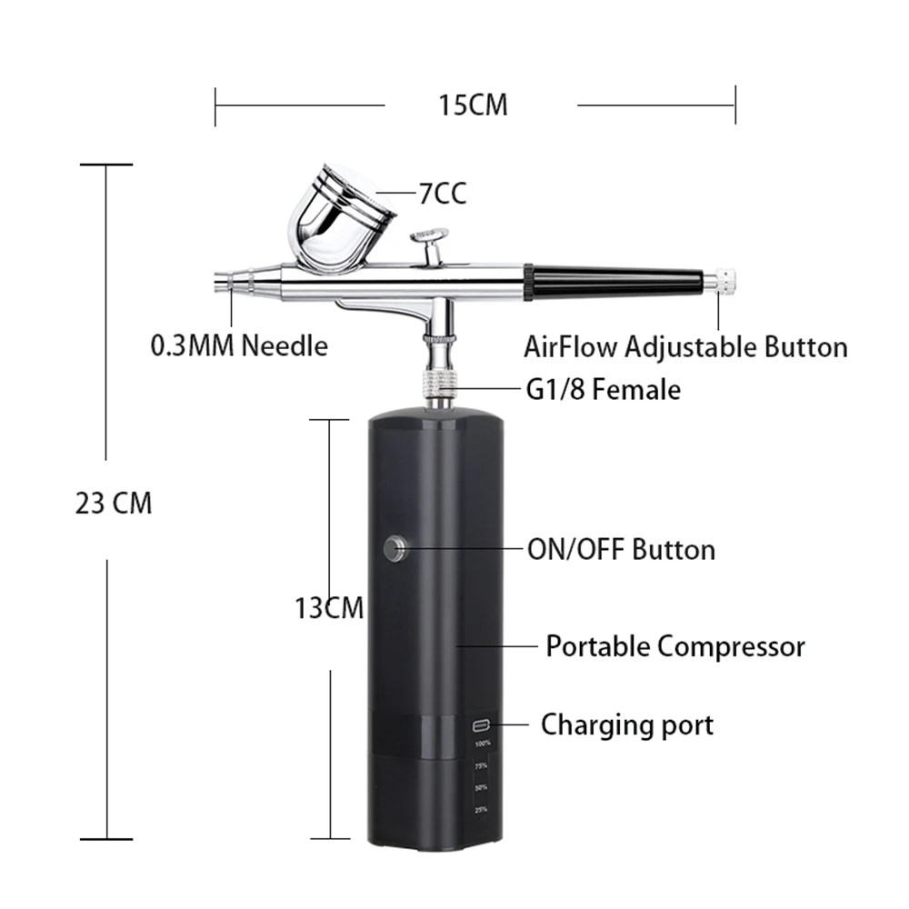 Przenośny bezprzewodowy aerograf z zestawem sprężarki Mini wysokociśnieniowy wymień baterię makijaż zdobienie paznokci tatuaż farba pistolet