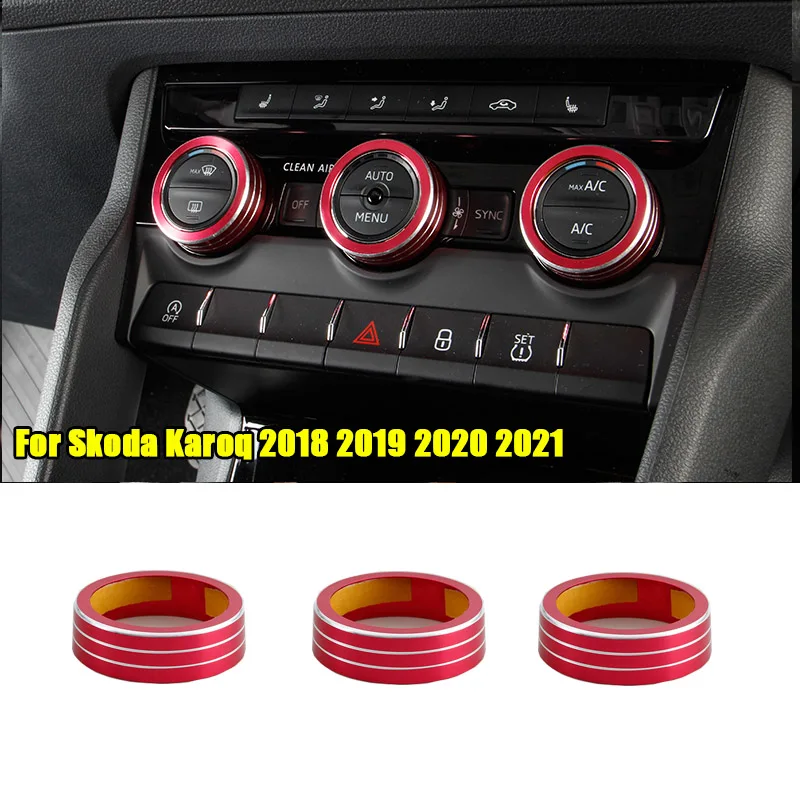 For Skoda Karoq  AC knob cover aluminum metal ring circel decoration air conditioning heat control switch accessories car