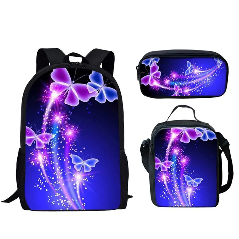 Набор из школьного рюкзака и сумки для девочек-подростков, большой школьный ранец с милым 3D-принтом бабочки для детей 16 дюймов, сумка для уче...