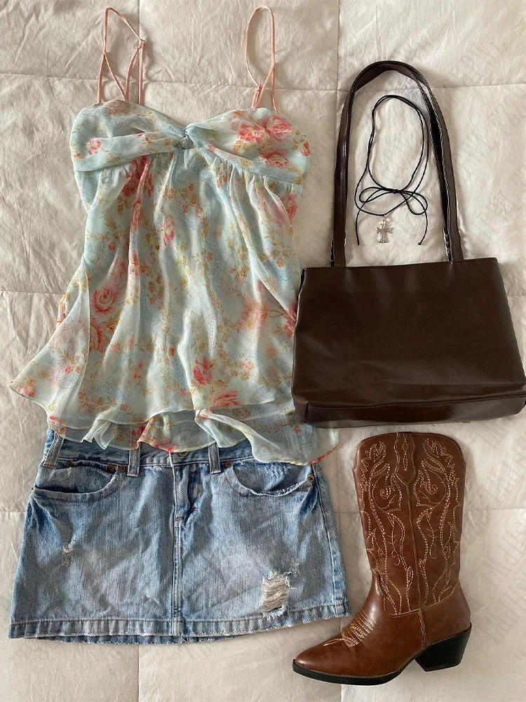 Женский винтажный топ на бретелях Y2K в стиле 1920-х Милый Летний уличный Топ