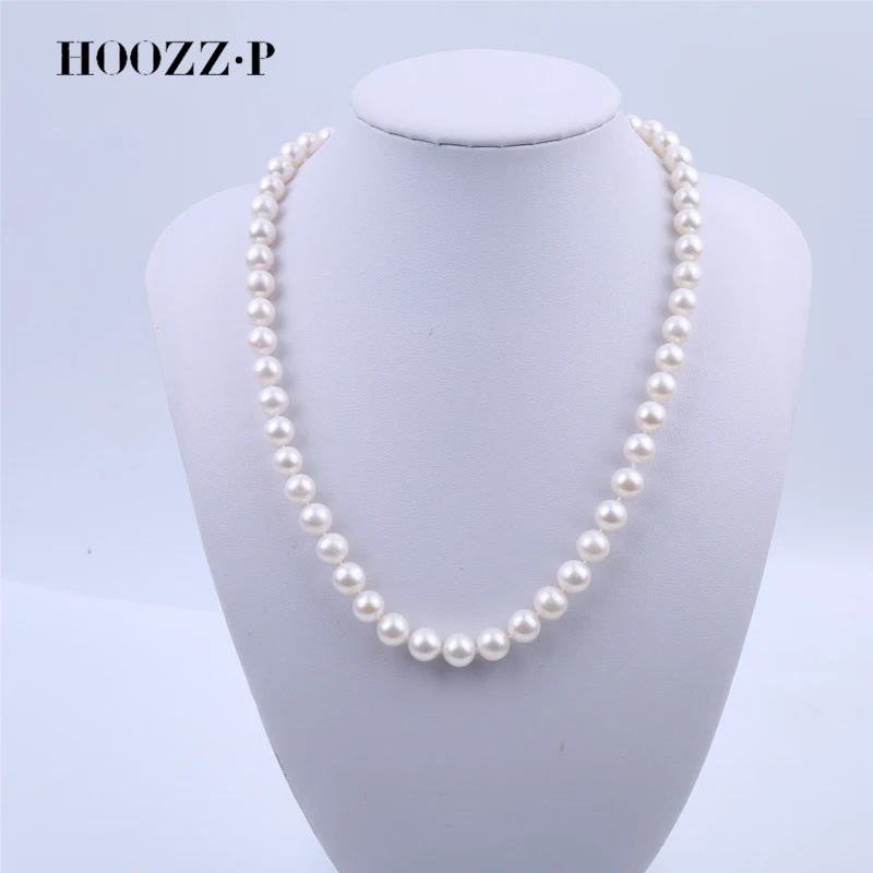 HOOZZ.P 8-9mm White Natural Freshwater Cultured Pearl Necklace,AA Quality Fine Jewelry for Women Gift