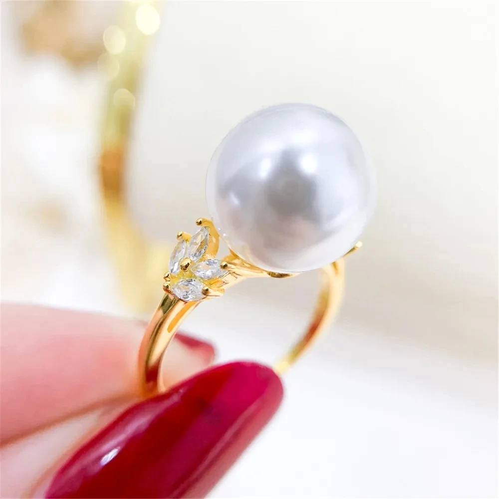 

Genuine Solid S925 Sterling Silver Plated 18K Gold Resizable Classic Rings Settings Base Women DIY Pearl Ring Accessory No Pearl