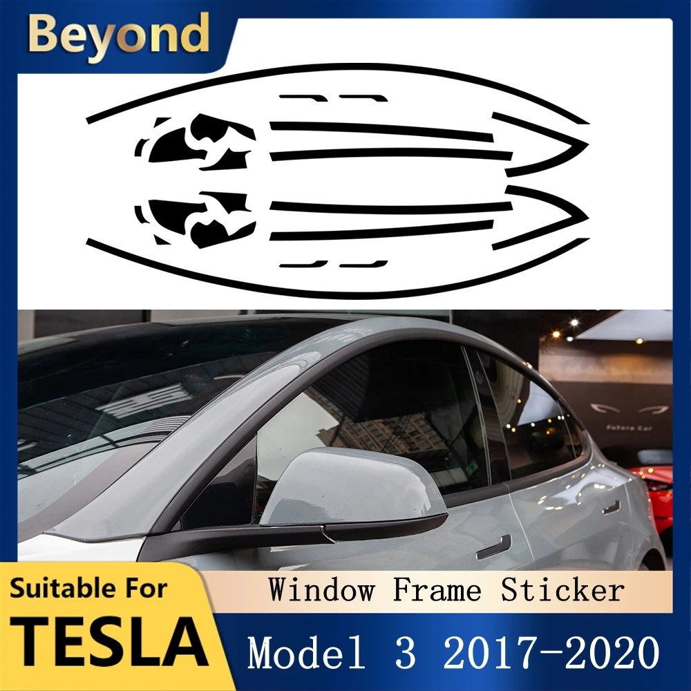 Car Window Frame Sticker for Tesla Model 3 Exterior Decoration Accessories PVC Door Handle Black Protector Trim Strips 2017-2020