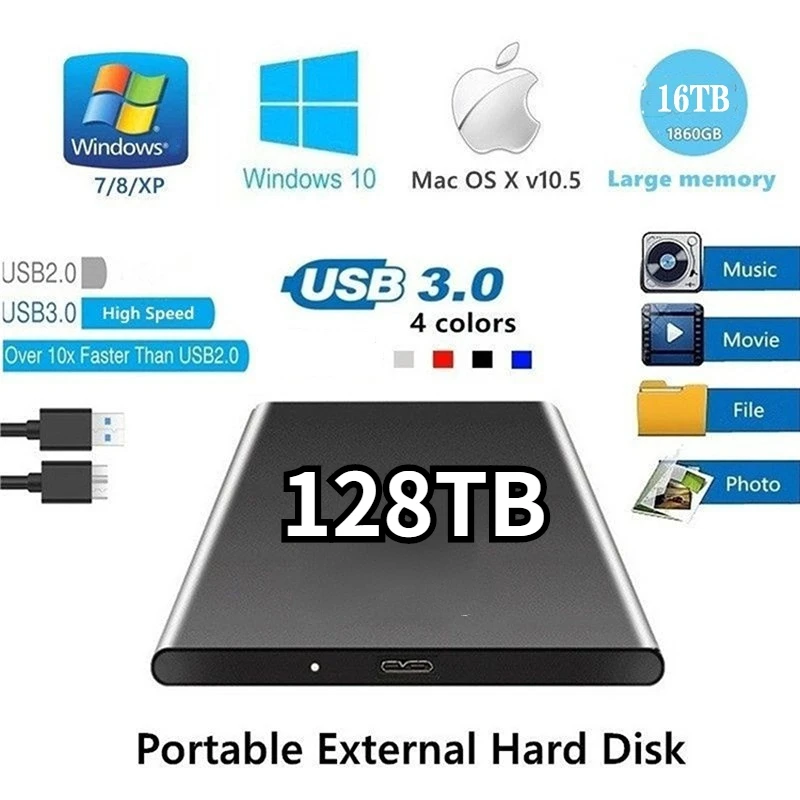 

Portable High-speed 500GB 1TB 2TB SSD 4TB 8TB External Hard Drive Mass Storage USB 3.0 16TB 32TB Original Mobile SSD for Laptop