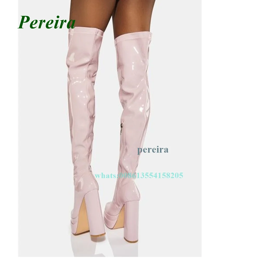 Spring and Autumn New Pink Boots 2022 Square Toe Platform Chunky Heel Boots Women Shoes Over The Knee Side Zip High Heels Sexy