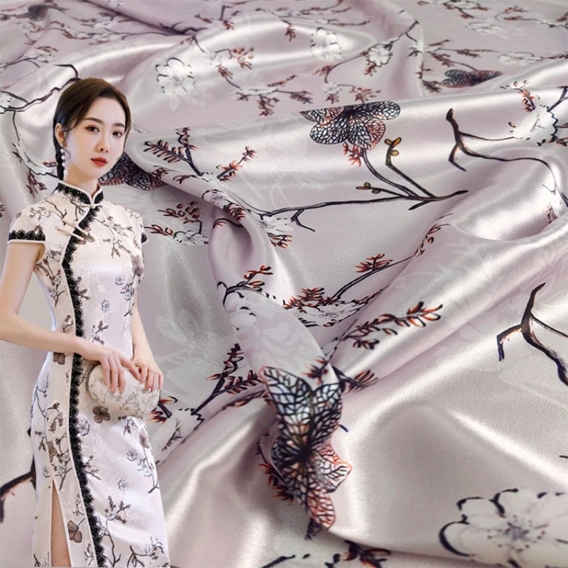 

Sagging Sensation Imitation Silk Fragrant Cloud Yarn Fabric Printing Cheongsam Shirts For Dress Cloth Per Meter Apparel Sewing