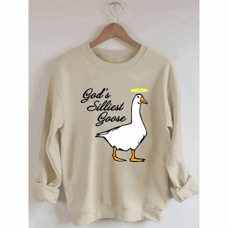 

Rheaclot Cute Silly Goose Print Women's Retro Vintage Cotton Long Sleeves Sweatshirt