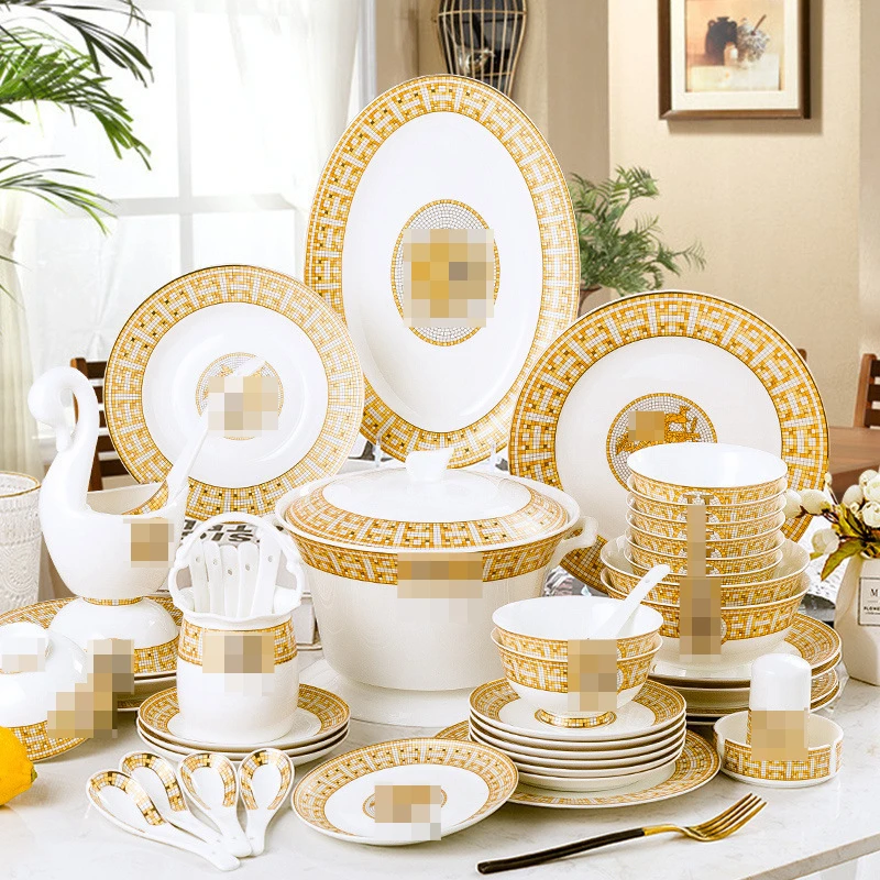 

H Mark Bone China Tableware Tableware Set Home Jingdezhen European-style Creative Ceramic Tableware Mosaic Tableware