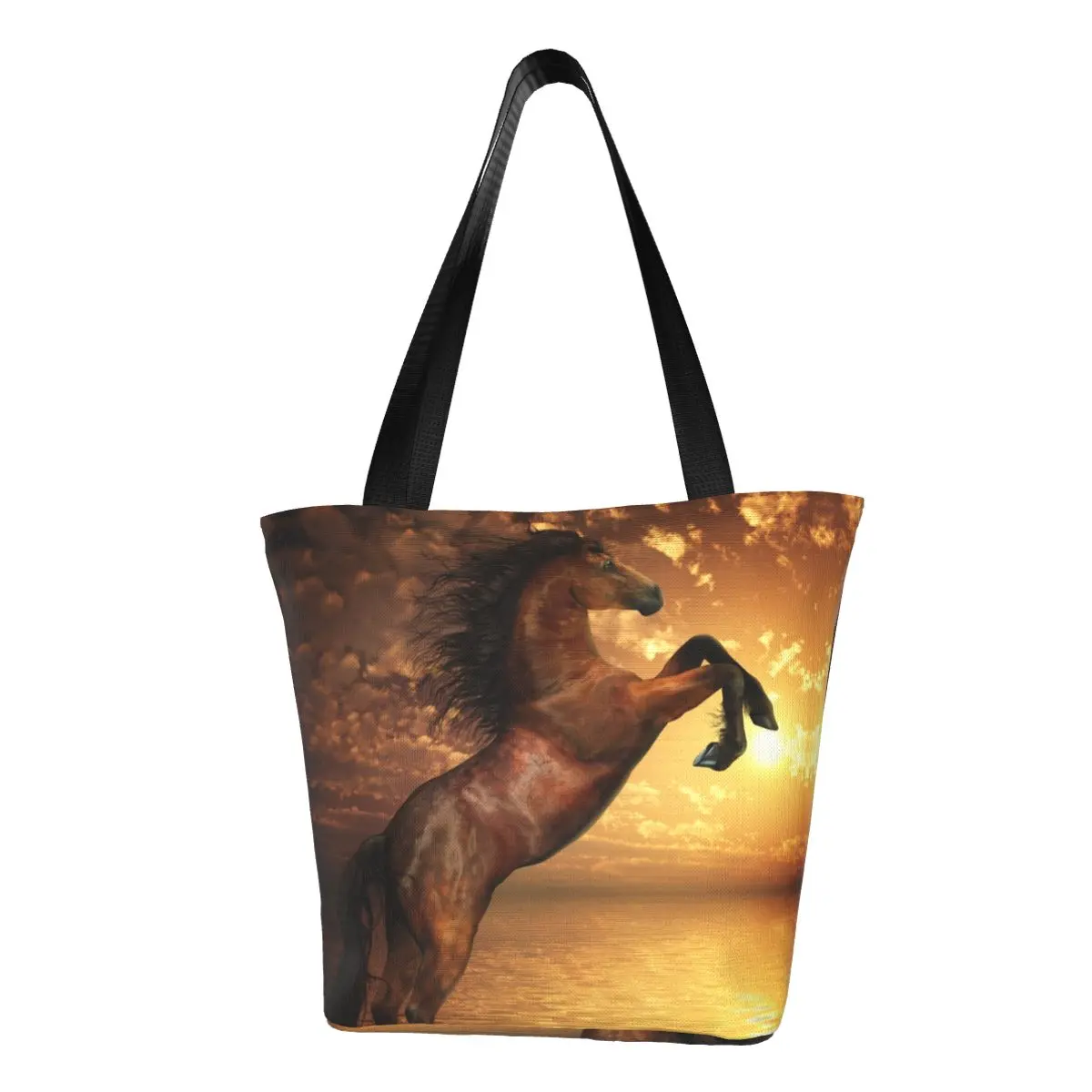 

Сумка-шоппер Rearing Horse, сумки для покупок с золотыми дикими животными, женская школьная сумка-тоут из полиэстера, дизайнерские сумки Kawaii