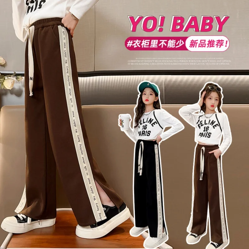 

Girls Spring and Autumn Trousers Straight-leg Pants Korean Style 4-16 Years Teenagers Girl Clothing Children's Outdoor Clothing