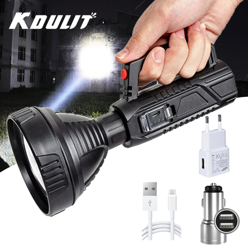 

KDULIT Searchlight Strong Flashlight LED Portable Long-range Rechargeable Built In Battery Flashlights Hiking Camping Torch