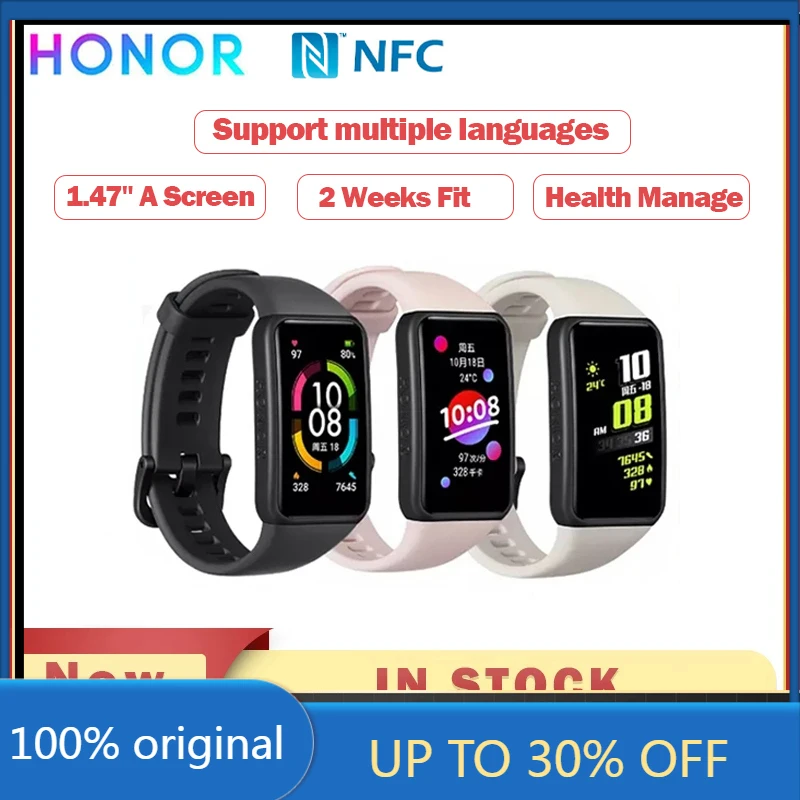 

Huawei Honor Band 6 Smart Wristband 1.47 inch AMOLED Color Touchscreen Blood Oxygen Heart Rate Sleep Nap Stress