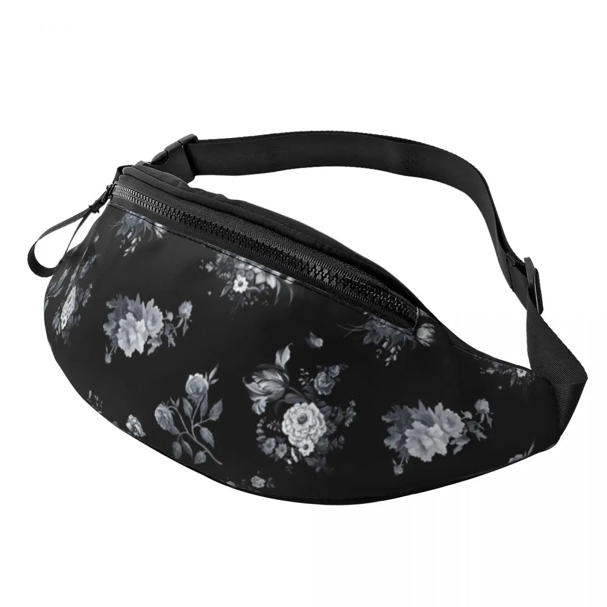 

Retro White Flower Waist Bag Pretty Floral Print Funny Polyester Waist Pack Sports Teenagers Bag