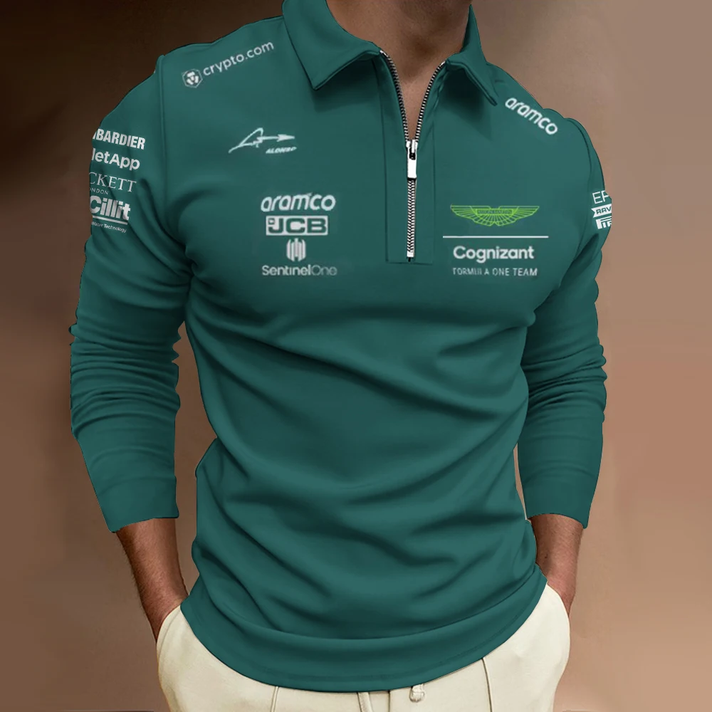 

2023 New Aston Martin 14 ALONSO Printing3D Men's Sweatshirt Polo Shirt Men's Polo Collar Casual Long Sleeve Top
