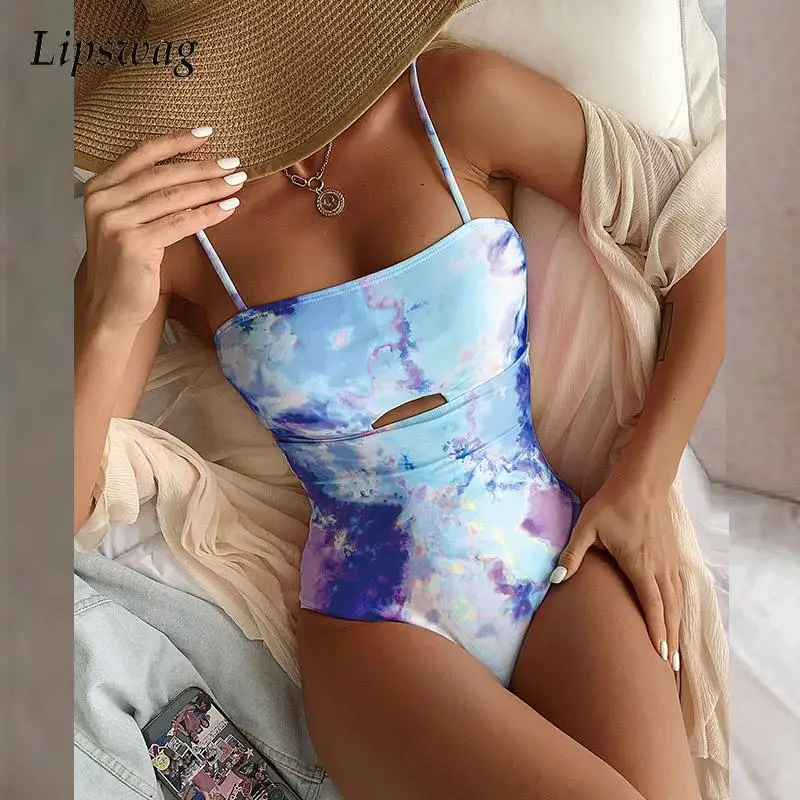 

2022 Модный женский боди, женский сексуальный купальник с принтом Tie Dye, с вырезами, Цельный купальник, бикини, новый летний купальник с открыто...