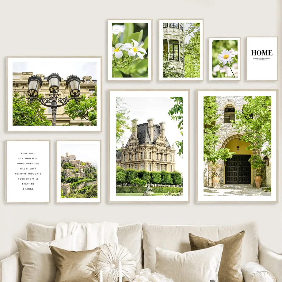 Винтажный город, искусство на холсте, цветы, ромашки, весенний пейзаж, настенные картины, картины для декора гостиной