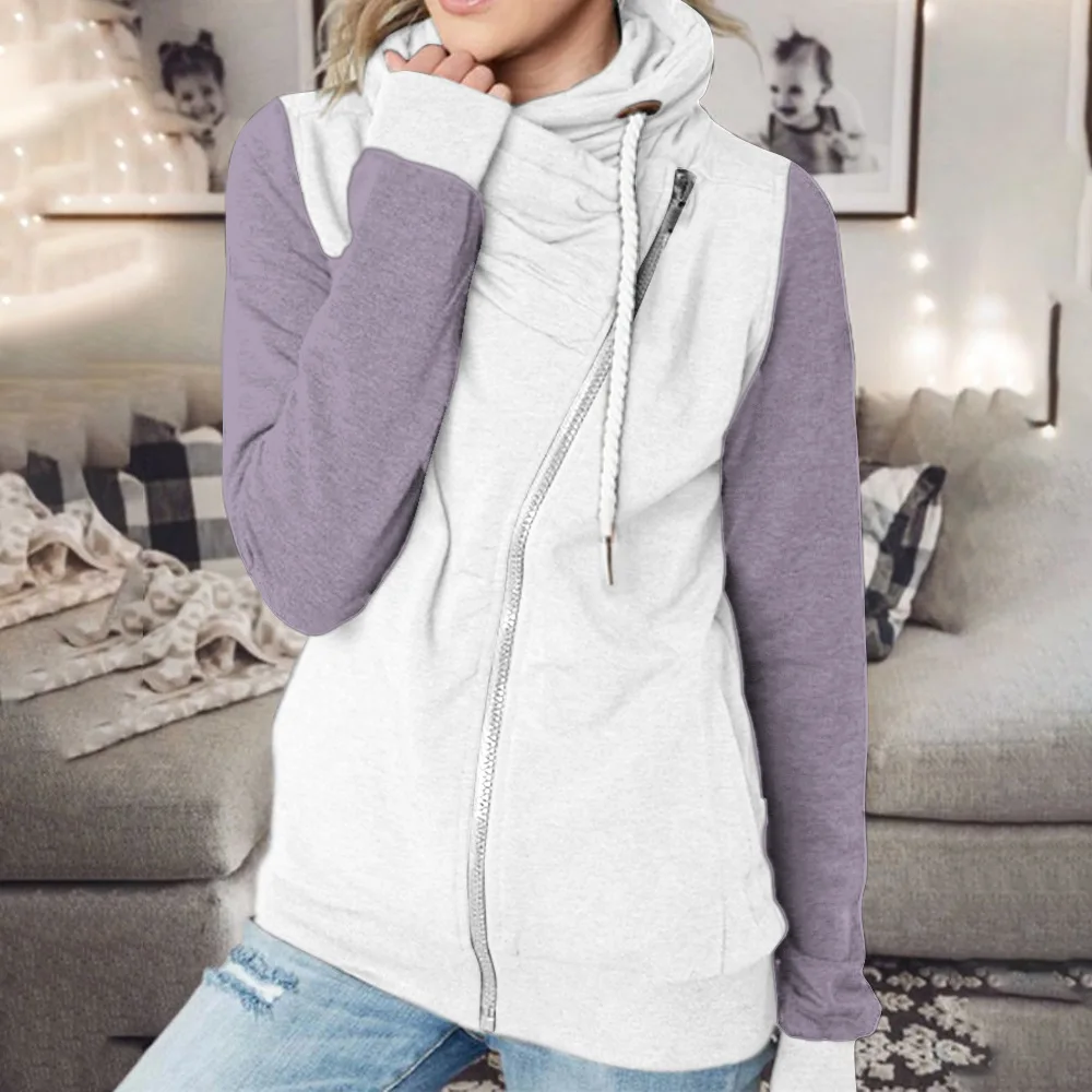 2022 Autumn and Winter New Color-blocking Multi-color Personalized High-neck Zipper Plus Fleece Sweater Women's Clothing