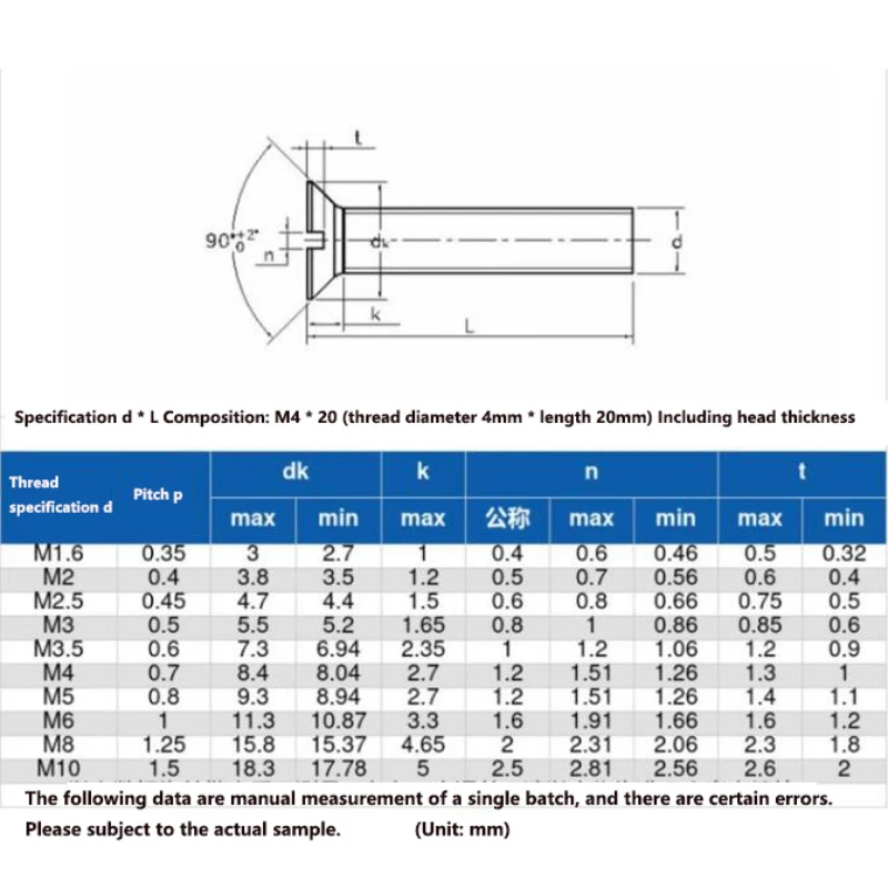 20/50/100 шт. M2 M3 M4 M5 M6 M8 M10 PA66 Белый Нейлоновый винт с потайной головкой и плоской