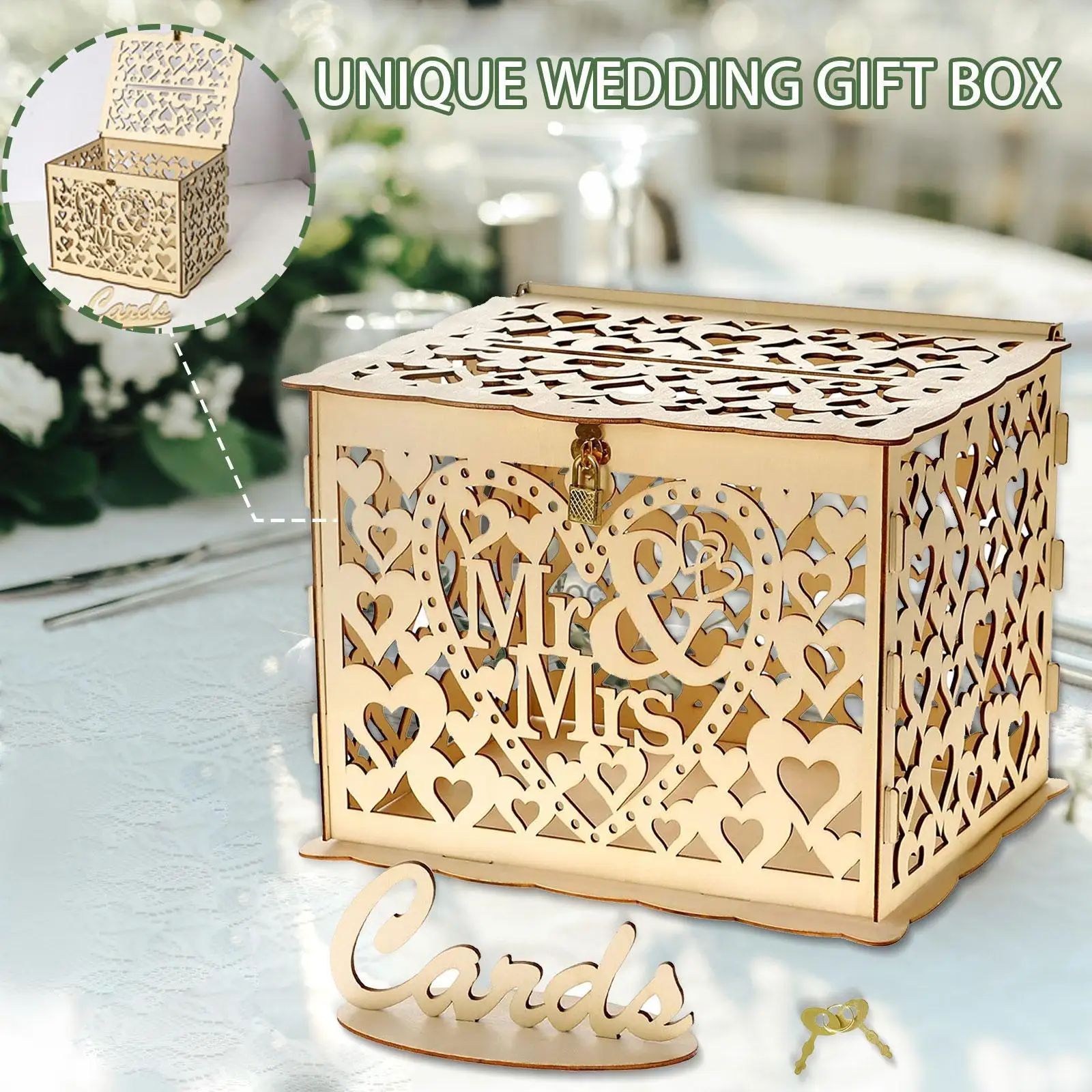 

Wedding Card Boxes Wooden Box Wedding Supplies Diy Pattern Couple Business Card Box Deer Wooden Flower Grid Bird H1n1