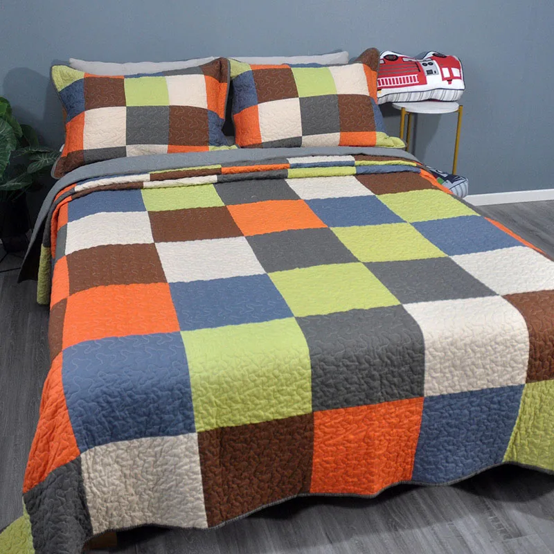 Клетчатое хлопковое одеяло комплект из 3 предметов покрывало на кровать двойное