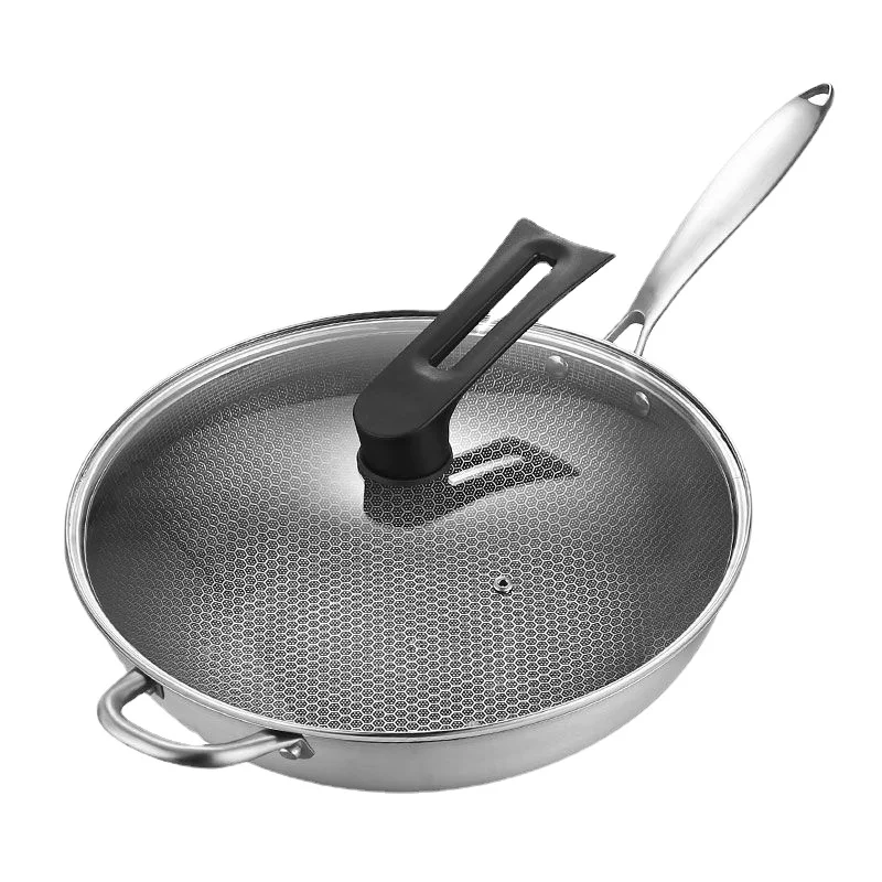 

32cm Kitchen Wok Pan Uncoated Fying Pan 7-layer Stainless Steel Forging for Electric, Induction and Gas Stoves Healthy Cookware