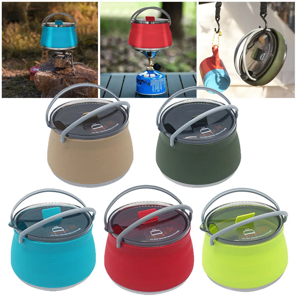 

Silicone Folding Kettle Camping Teapot Portable Coffee Tea Cooker Collapsible Mini Boiling Water Pot with Handle Hiking Supplies