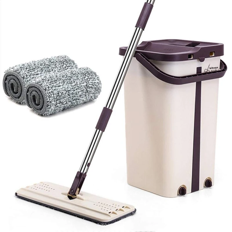 

New Kitchen Floor Cleaner Flat Squeeze Spray Mop Bucket Hand Free Wringing Home Floor Mop Cleaning Tool Pads Spin Mops Set
