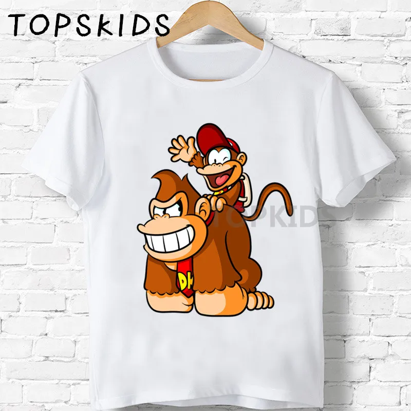 

2019 Детские футболки с мультяшным принтом Donkey Kong Country для мальчиков и девочек, забавные детские топы с обезьянами, Детская летняя футболка с к...