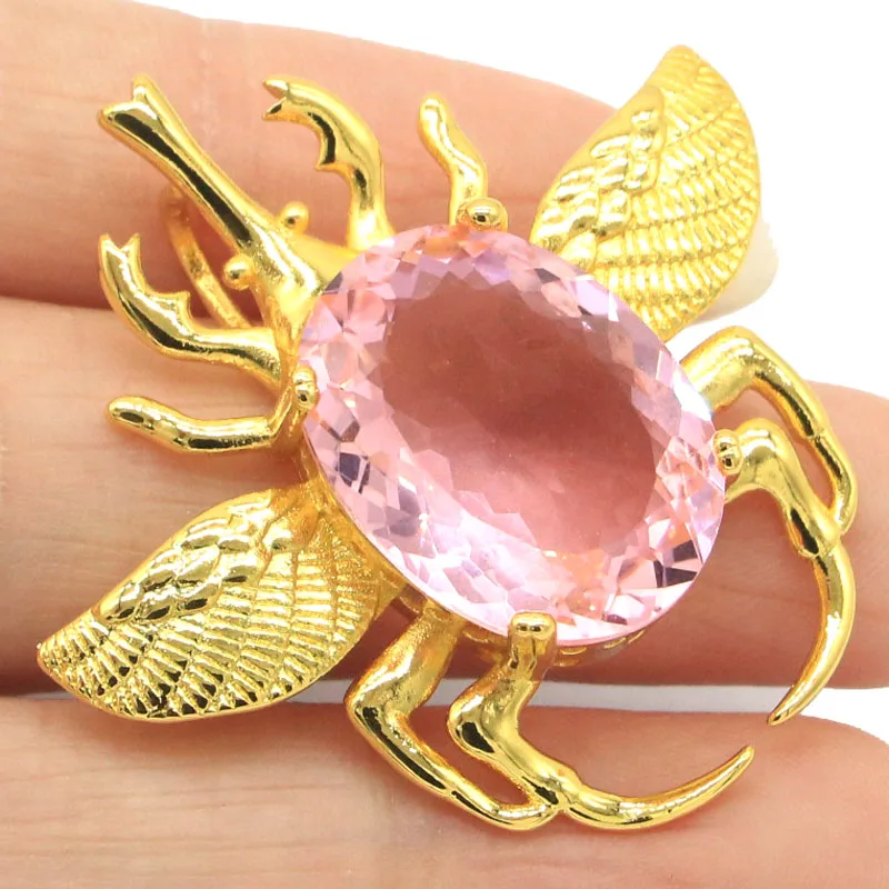 

40x40mm Awesome Big Insect Pink Kunzite Women Dating Gold Silver Pendant Eye Catching