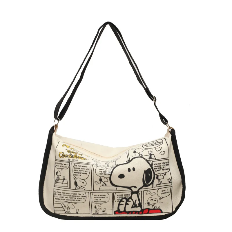 Фото Модная Наплечная Сумка с принтом Snoopy, седельная сумка, Студенческая классная универсальная сумка через плечо с японской девушкой, мультяшная вместительная сумка №4
