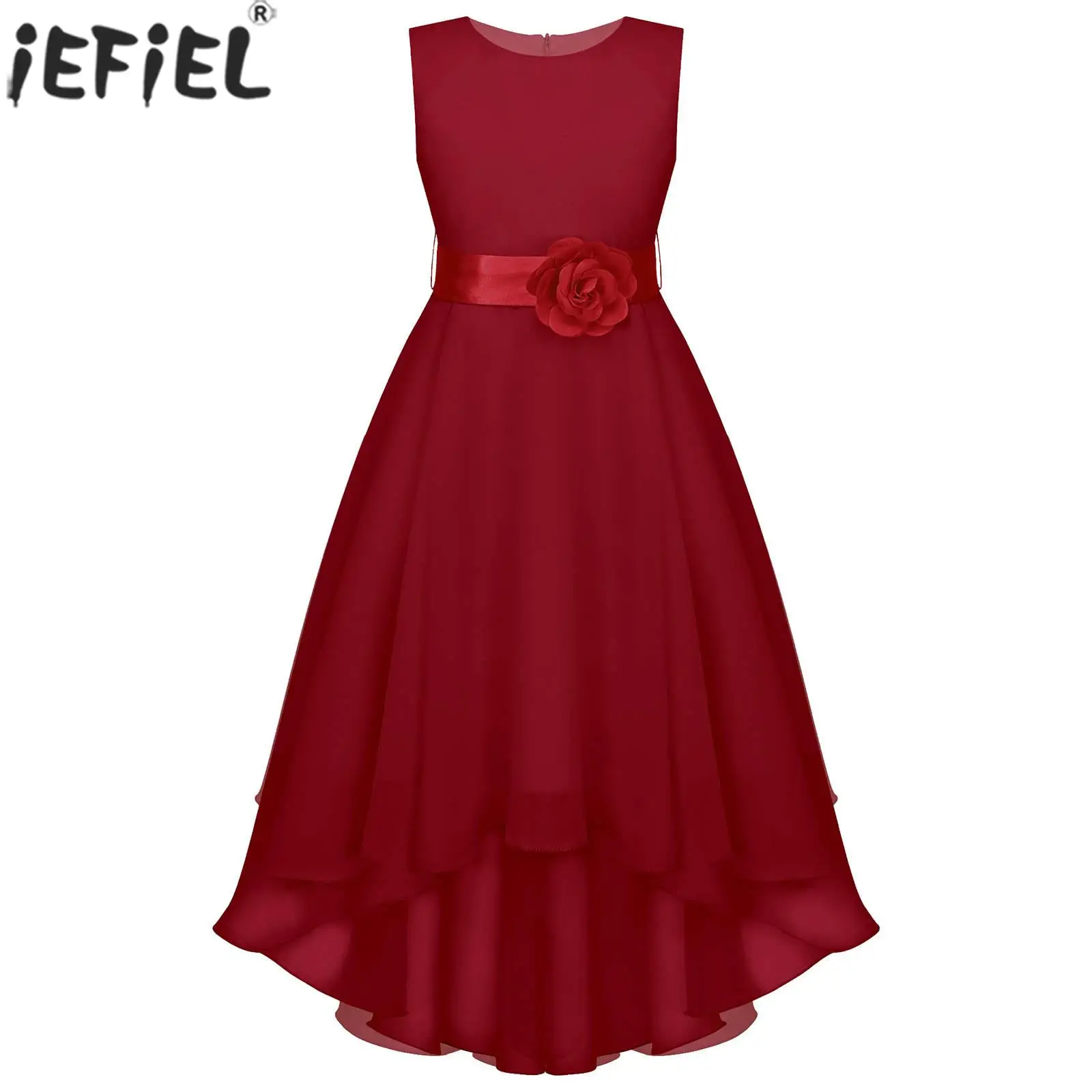 

Teens Girls Wedding Birthday Chirstmas Party Dress Sleeveless Elegant Hi-lo Hem Applique Formal Evenning Gown Princess Dresses