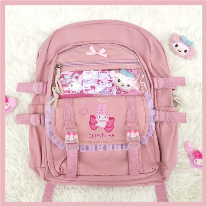 

Kawaii Sanrio Backpack Hello Kitty Double Shoulder Bag Cute Kuromi My Melody Male and Female Students' Large Capacity Schoolbag