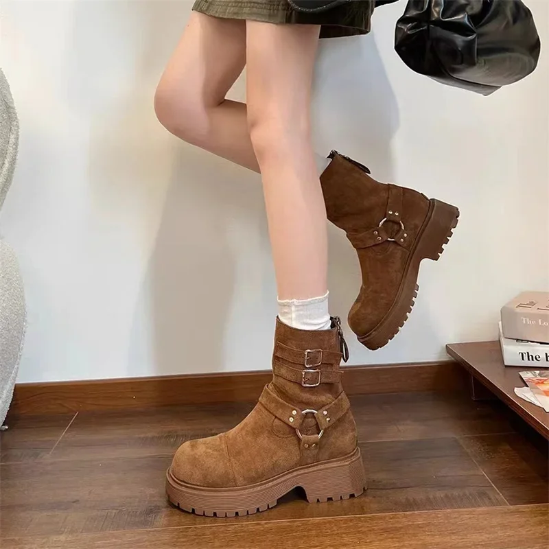 Новый продукт с круглым носком Botas De Invierno Para Mujer Termicas в британском стиле на молнии