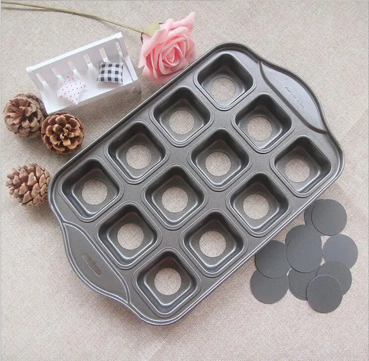 

Форма для выпечки тортов, чизкейков, формы для выпечки, Делюкс, 12 антипригарных кофейных мини-квадратов с инструментом, цветная коробка для маффинов