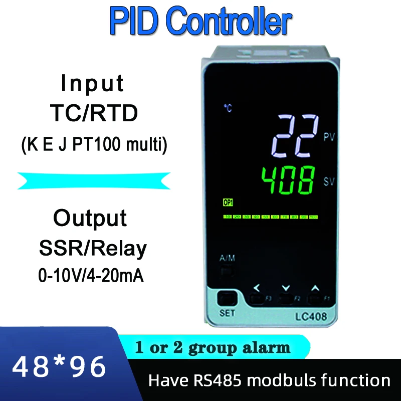 48x96mm TC/RTD input LCD digital pid temperature controller with the timer SSR/Relay/4-20mA/0-10V output