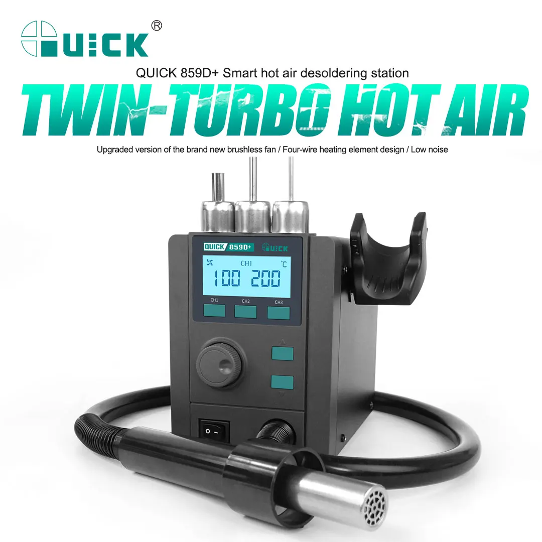 

QUICK 857DW+ Upgrade Smart Hot Air Desoldering Station Twin-turbo Hot Air Temperature and Air Volume Adjustment Automatic Sleep