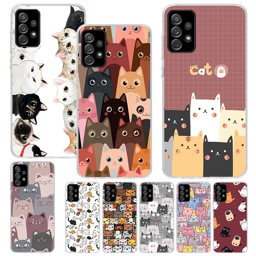 Cartoon Cute Cats Background Print Soft Case for Samsung A51 A50 A21S A70 A71 Phone Shell A31 A41 A10 A20E A30 A40 A6 A7 A8 A9 P