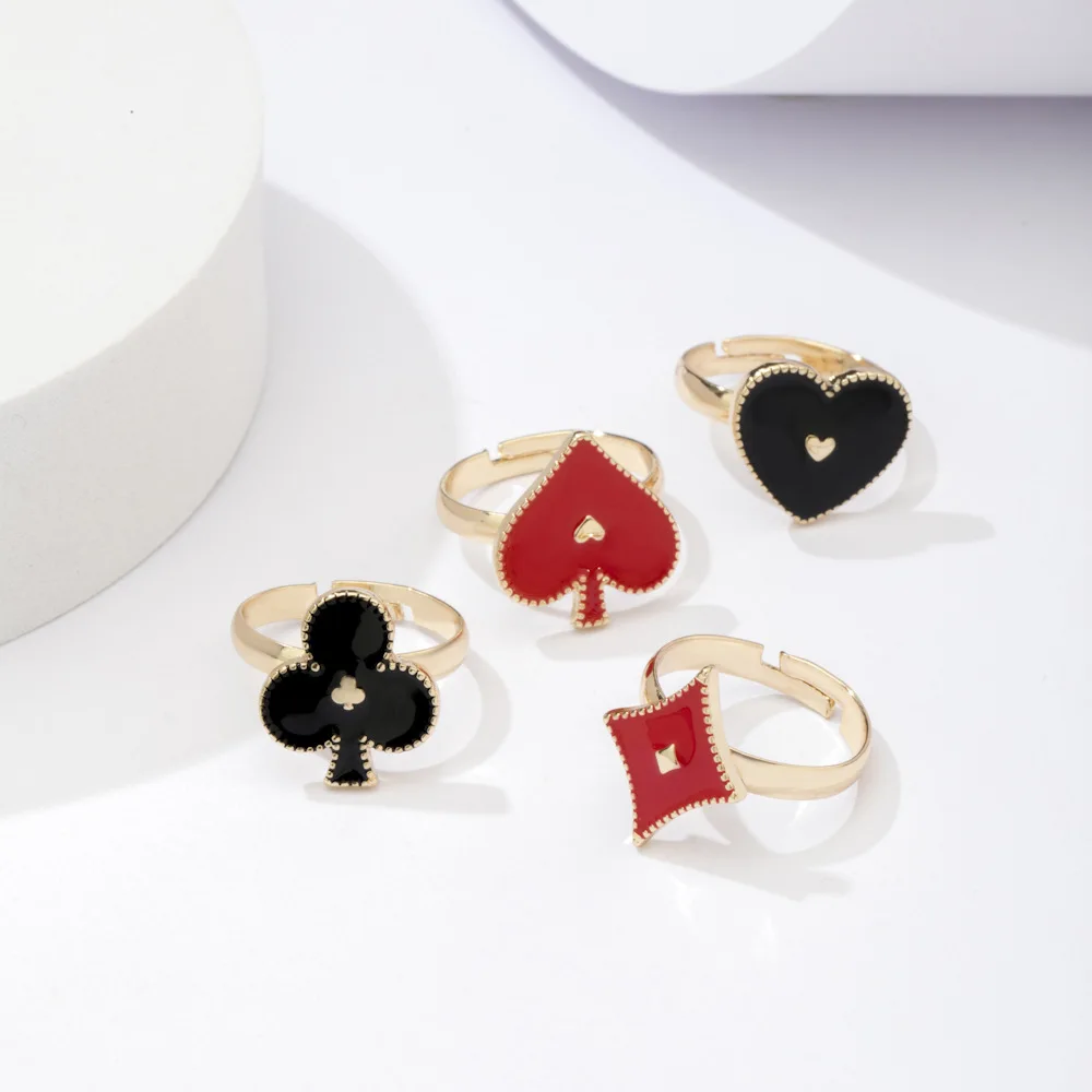 

Retro Special Design Playing Card Spades Oil Dripping Finger Ring for Men Women Adjustable Opening Rings Trend Jewelry Gift