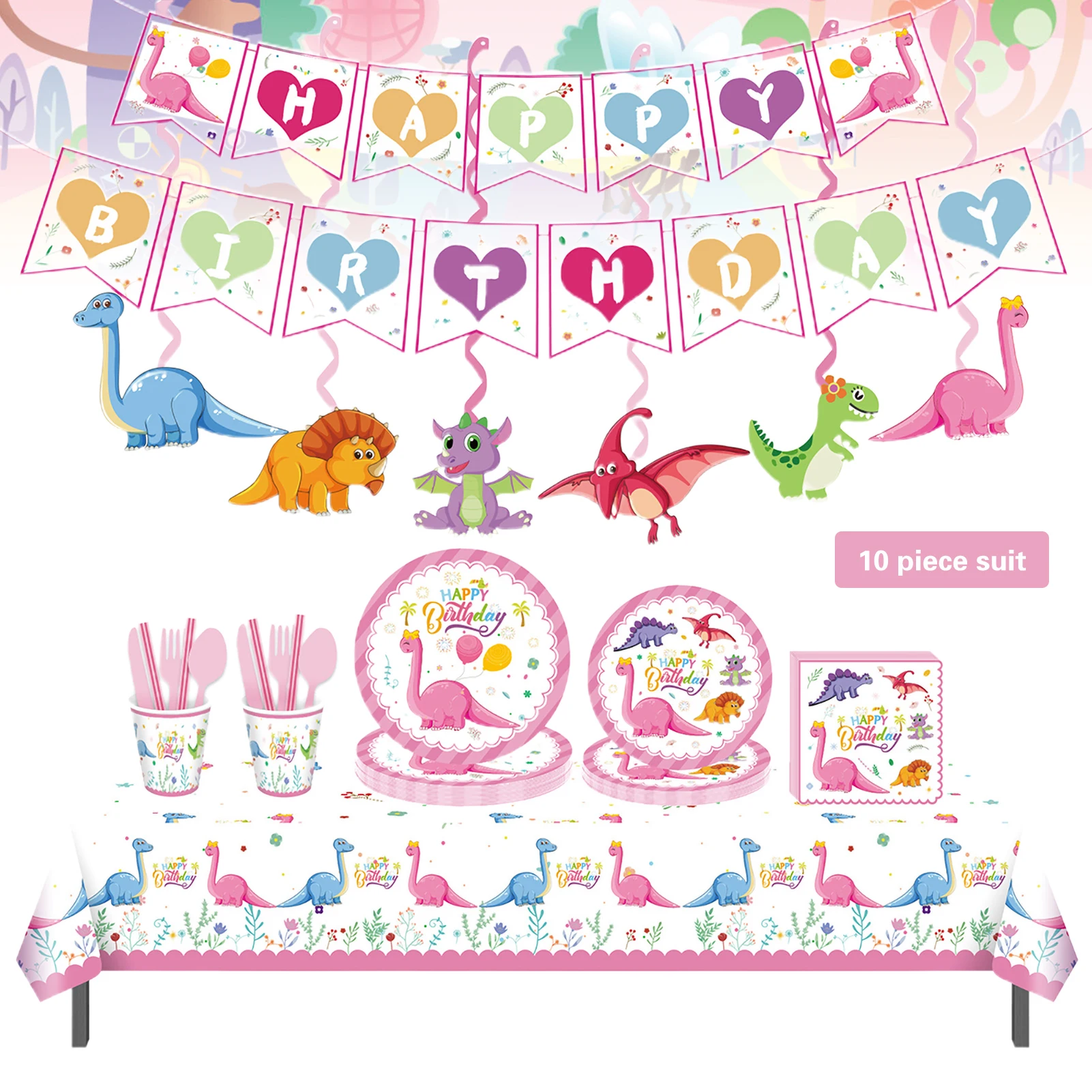 

Cute Cartoon Party Supply Dinosaur Themed Birthday Party Decoration Includes Banner Paper Plate Paper Cup Tissue Dropship