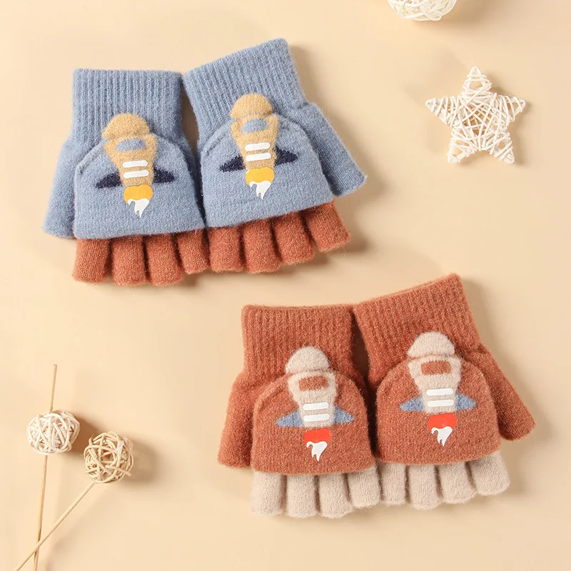 

Осенне-зимние милые Мультяшные бархатные плотные мягкие перчатки на полпальца для мальчиков и девочек Теплые Зимние перчатки для студентов