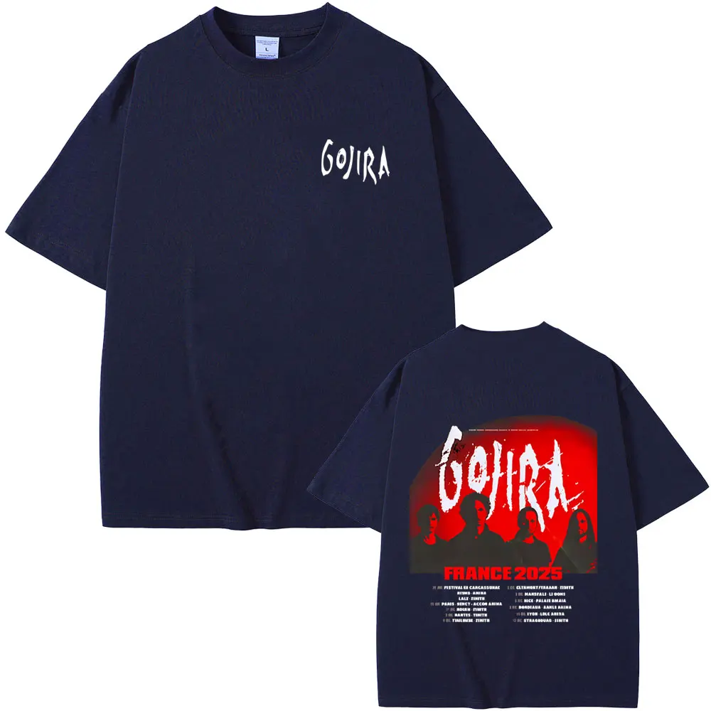 Фото Футболка Metal Band Gojira France Tour 2025, мужская и женская одежда, футболки большого размера в готическом стиле, мужская повседневная хлопковая винтажная футболка №3