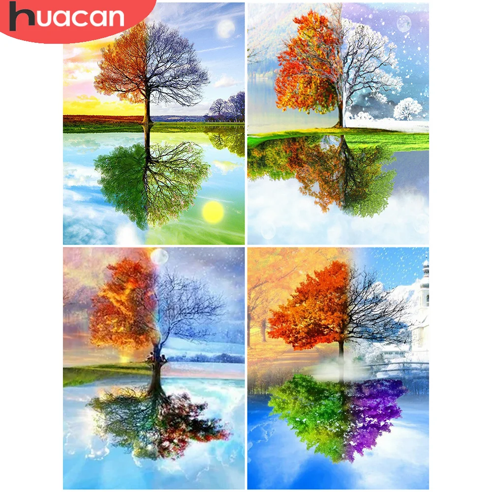 

Алмазная 5D картина HUACAN «сделай сам», вышивка с деревом, мозаика стразы, украшение для дома