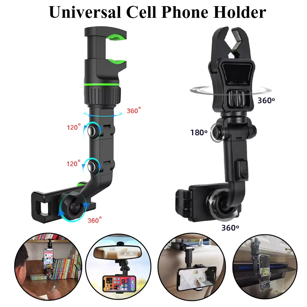 

Universal Multifunction Car Rearview Mirror Phone Holder Concealed Adjustable Rotary Smartphone Support Lazy Mount Stand