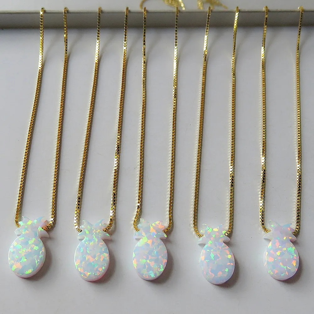 

10pcs/lot 8x14mm 925 Sterling Silver Pineapple Opal Necklace Pineapple Firut Opal Necklace for Gift