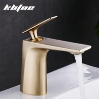 Brushed Gold Bathroom Basin Faucet Deck Mounted Hot and Cold Water Sink Mixer Tap Brass Single Hole Vessel Crane Tap Gun Gray