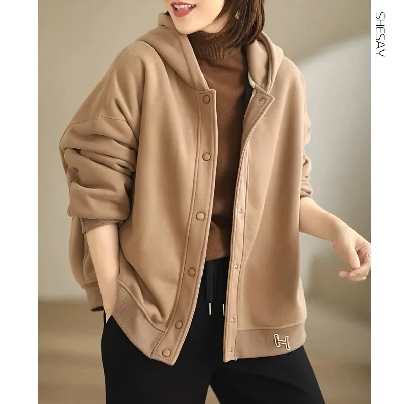 Женская толстовка с капюшоном и длинным рукавом свободного покроя