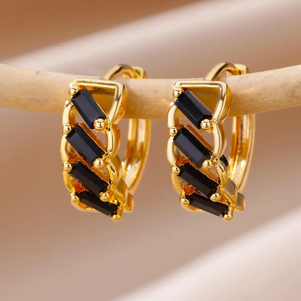 

Black Zircon Earrings for Women Gold Color Stainless Steel Hoop Earrings 2023 Trending New in Luxury Wedding Band Jewelry aretes